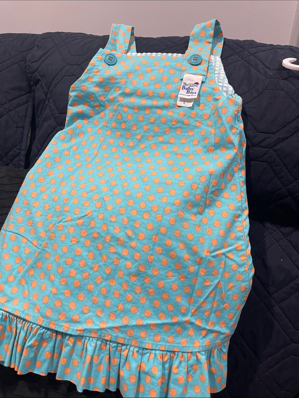 The Bailey Boys Teal Polka Dot Girls Sundress with Orange Dots